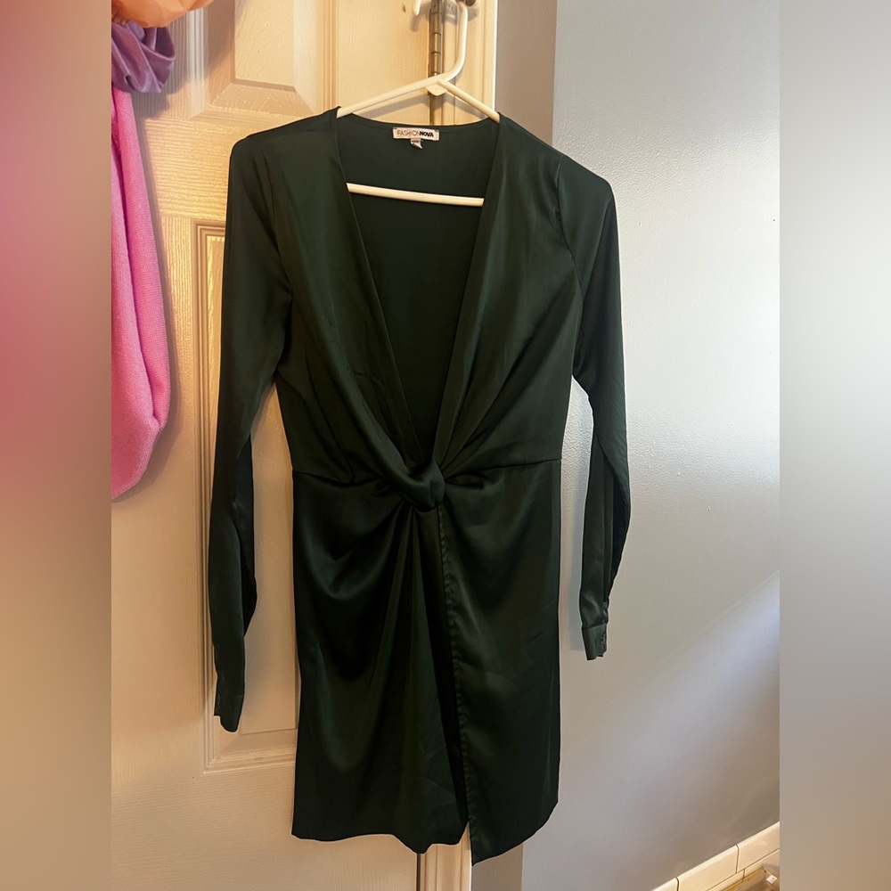 Fashion Nova Deep Green Long Sleeve Dress